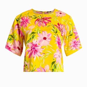 Express Yellow and Pink Crop Boxy satin T-Shirt